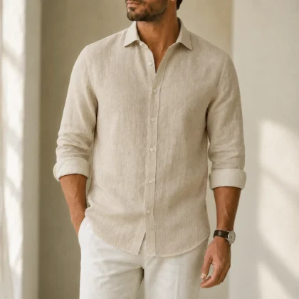 Sand Linen-Blend Casual Shirt