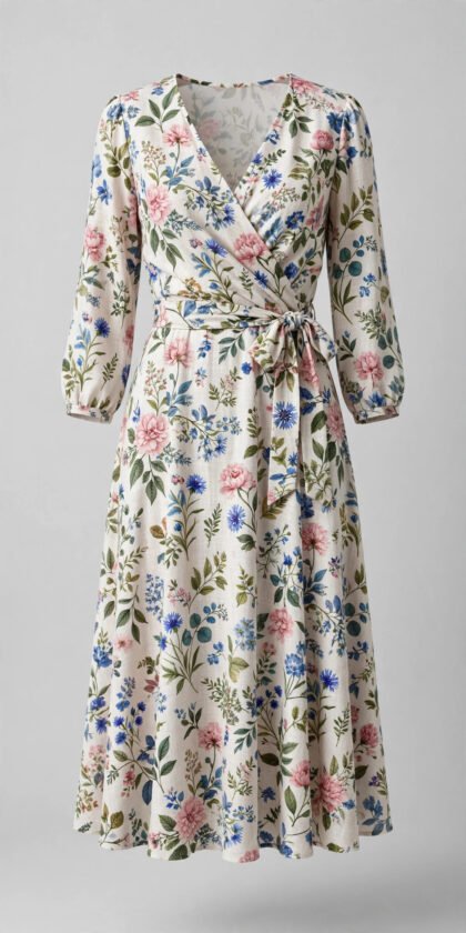 Floral Wrap Midi Dress