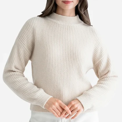 Cream Ribbed Knit Sweater