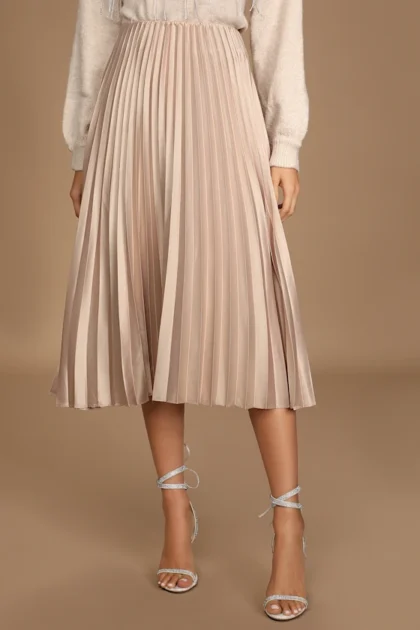 Pleated Satin Midi Skirt